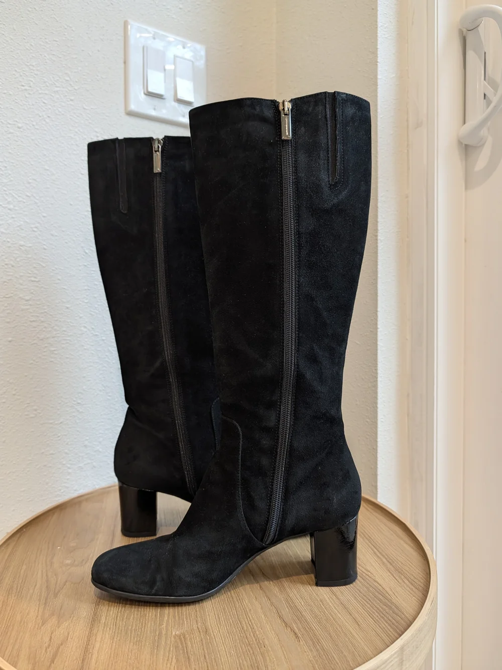 Aquatalia Black Suede Over-the-Knee Block Heel Boots